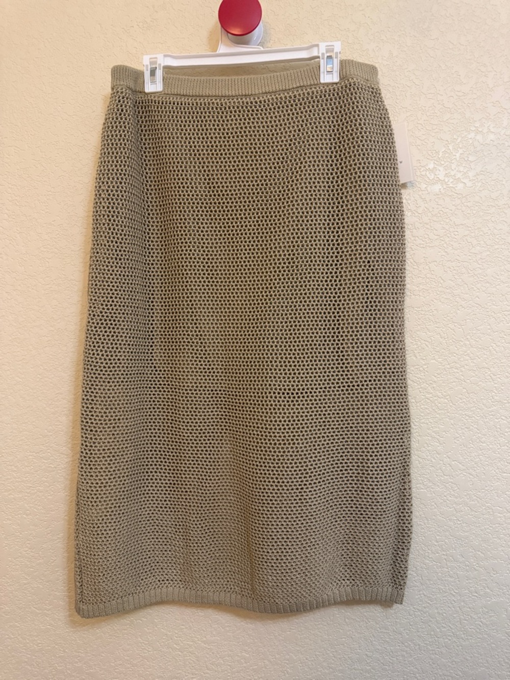 a new day Open-Weave Knit Midi Pencil Skirt Olive Green Size L NWT